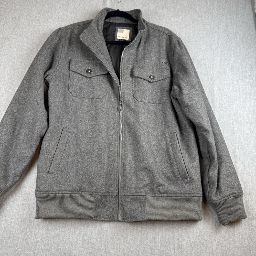 O'Neill Gray Wool Blend Bomber Jacket Men's Large - Picture 15 of 16